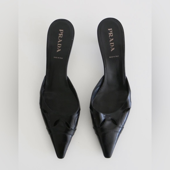 Prada Shoes - Vintage Prada Cutout Kitten Heel Mules - 38.5